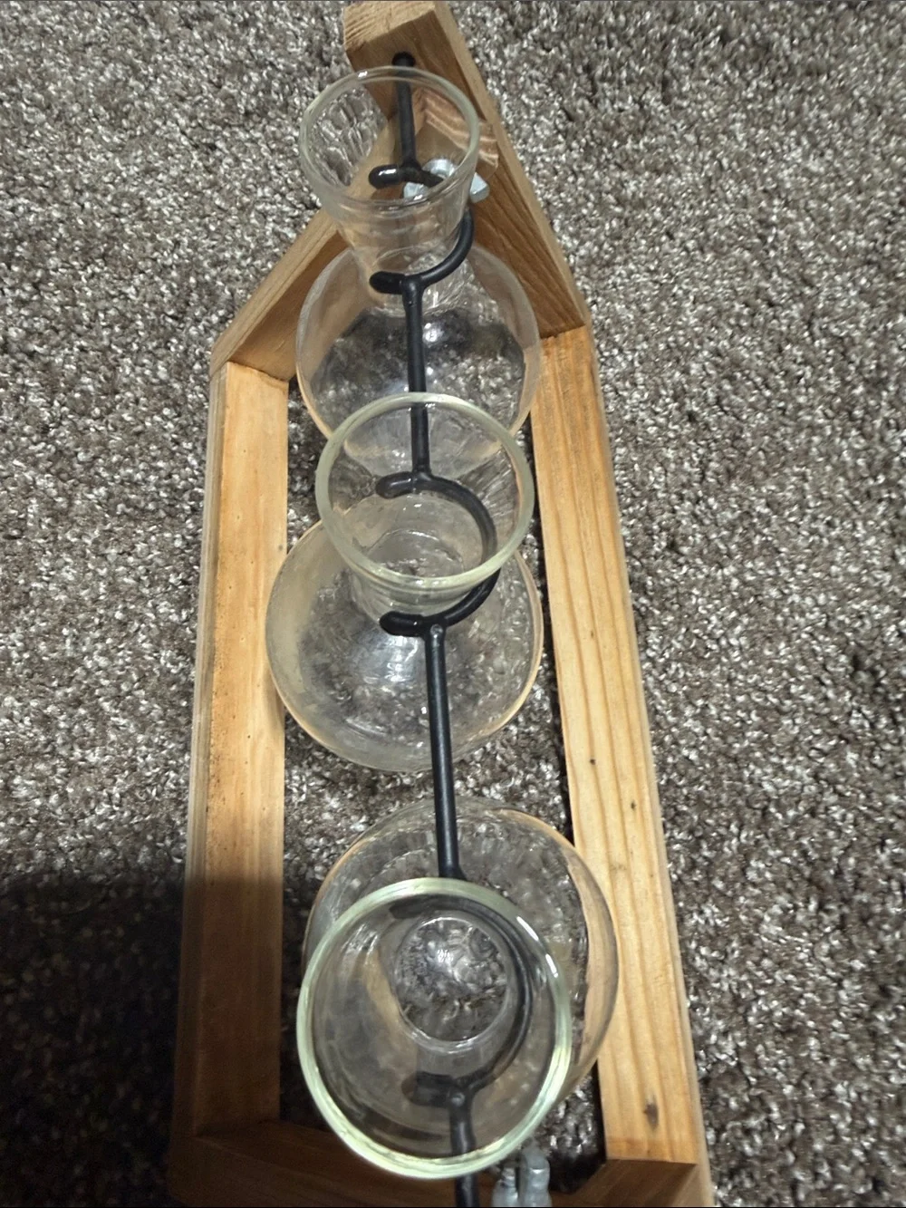 Clear Glass Triple Bud Vases in Natural Wood Holder